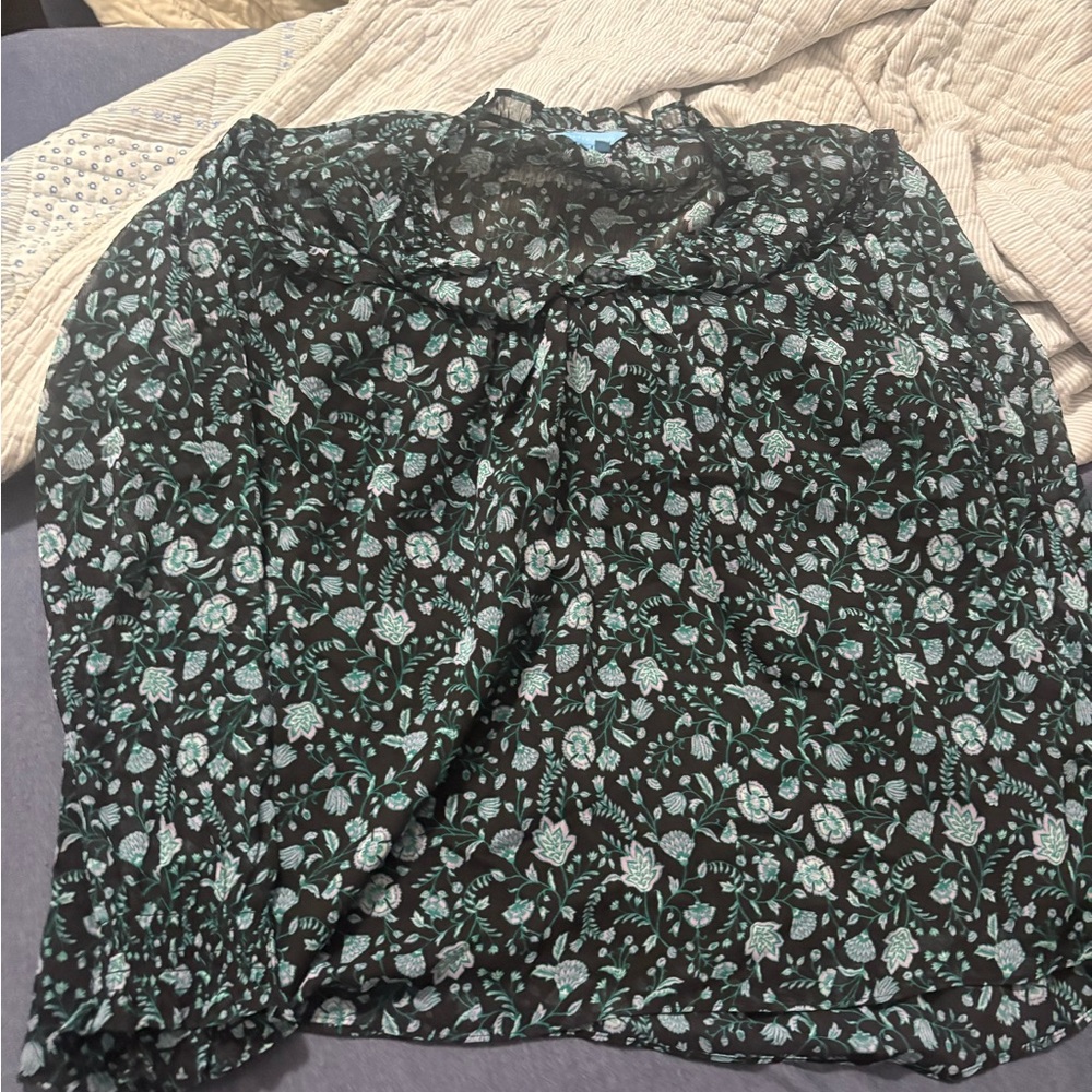 Draper James Black and Teal Floral Blouse